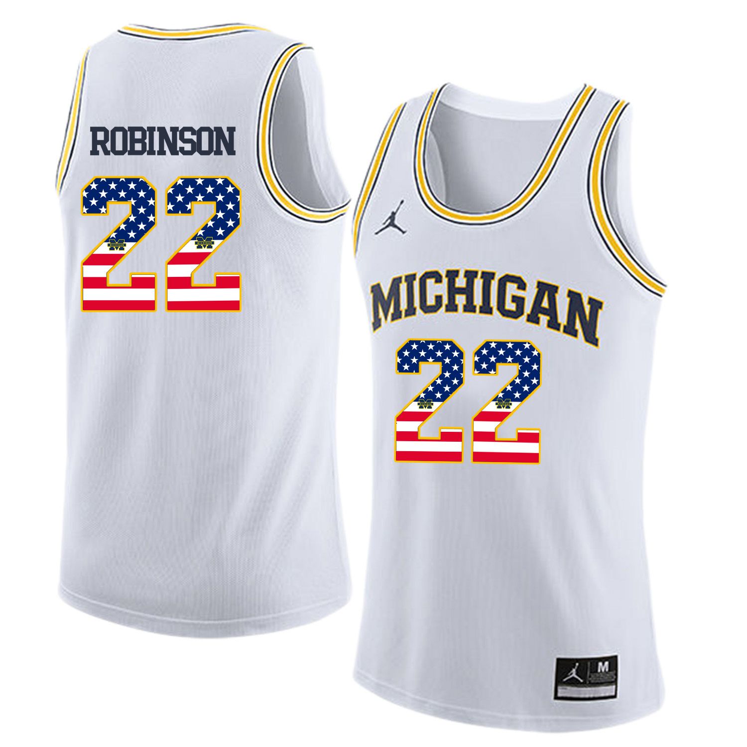 Men Jordan University of Michigan Basketball White #22 Robinson Flag Customized NCAA Jerseys->customized ncaa jersey->Custom Jersey